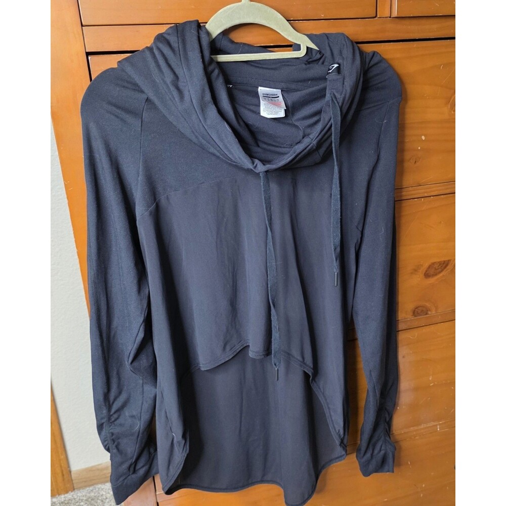 Gymshark Mesh Hi Low Hoodie Size Small Black Sheer Long Sleeve Cowlneck Active